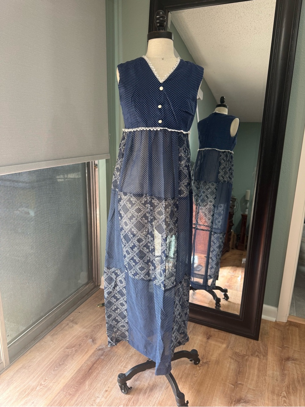 Vintage Sleeveless Navy Maxi Dress